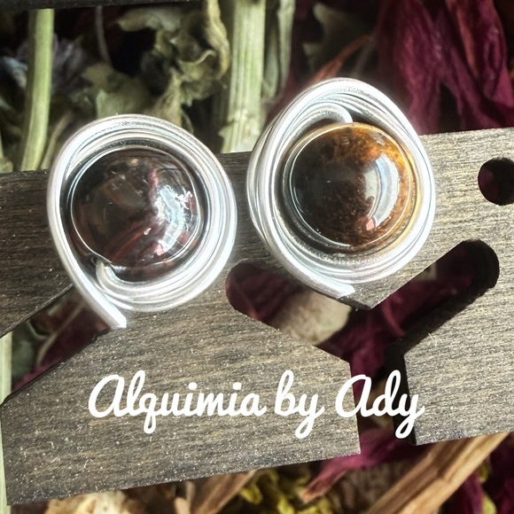 Brown agate brass statement earrings - Picture 3 of 5